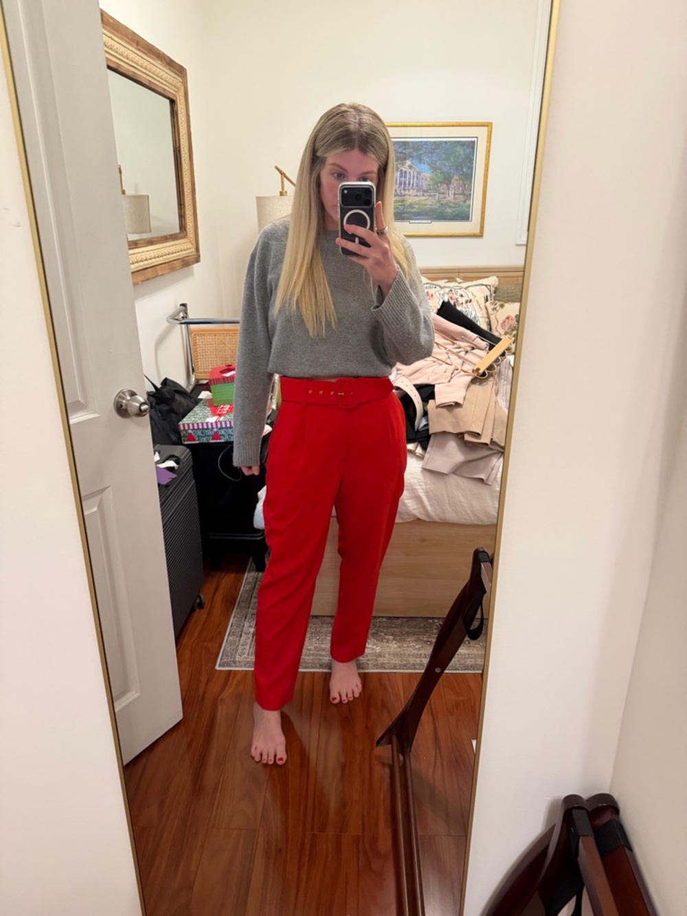 Zara High-Waist Red Straight-Leg Pants